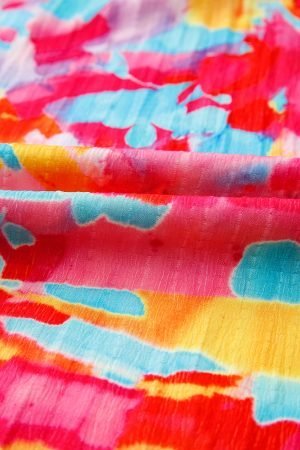 Rose Abstract Printed Puff Sleeve Square Neck Smocked Bust Tied Back Plus Size Dress - Image 9