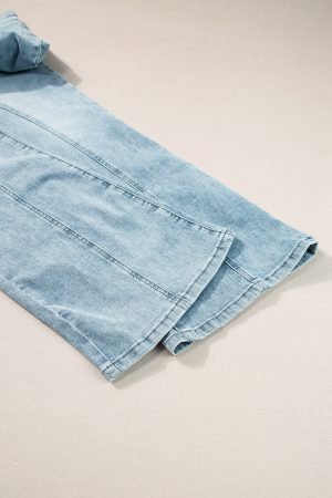 Dusk Blue Acid Wash Extra Wide Leg High Waist Long Jeans - Image 8
