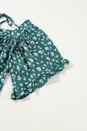 Green Floral Print Square Neck Ruffled Trim Plus Size Blouse - Image 8