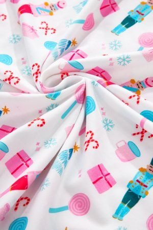 White Christmas Pattern Long Sleeve Top and Wide Leg Pants Set - Image 9