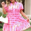 Rose Bow Tastic Clinched Waist Ruffled Plus Size Dress
