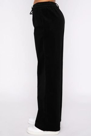 Black Solid Drawstring Waist Wide Leg Pants - Image 6