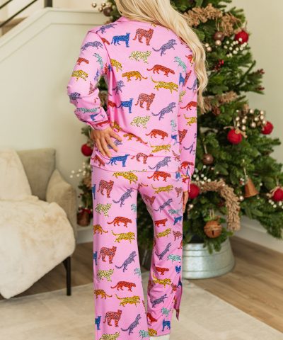 Pink Cheetah Print Shirt and Pants Pajama Set
