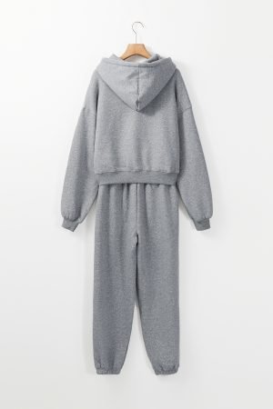 Gray Solid Drop Shoulder Hoodie and Joggers Activewear Set - Image 7