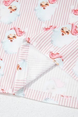 Pink Santa Claus Striped Print Loose Fit Two Piece Lounge Set - Image 7