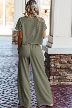 Alternative view of Seagrass Raw Hem Loose Tee and Wide Leg Pants Set