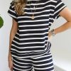Black White Striped Short Sleeve Top and Shorts Set