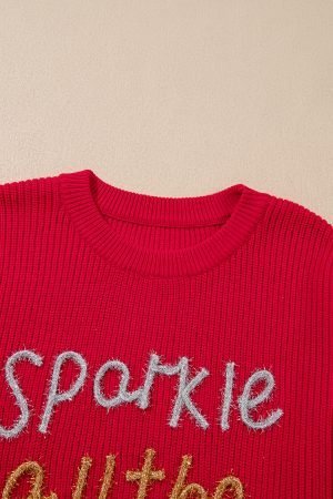 Racing Red Sparkle All The Way Tinsel Crew Neck Plus Size Sweater - Image 9