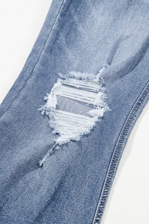 Dusk Blue High Rise Ripped Distressed Hem Flared Jeans - Image 7