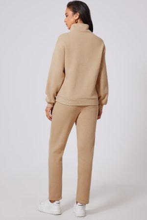 Parchment Solid Half Button Sweatshirt and High Waist Sweatpants Set - Image 2