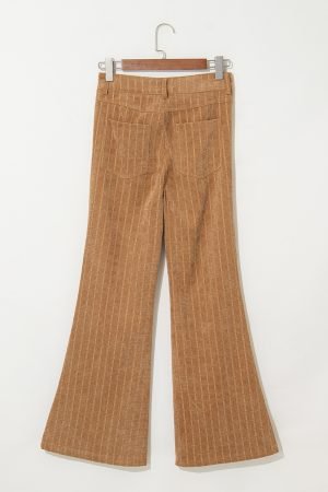 Grapefruit Orange Checkered Corduroy Flare High Waist Pants - Image 5