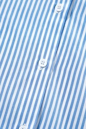Sky Blue Stripe Bubble Short Sleeve Tiered Scallop Long Dress - Image 8