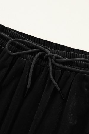 Black Solid Drawstring Waist Wide Leg Pants - Image 7