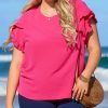 Bright Pink Ruffled Short Sleeve Plus Size Top