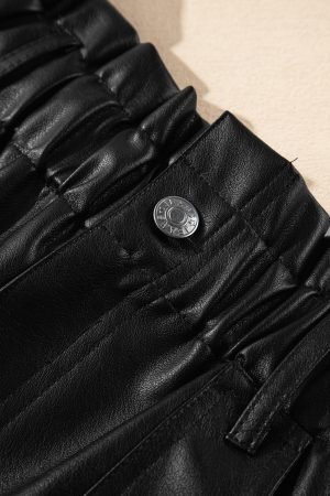 Black Faux Leather Paper Bag Waist High Rise Shorts - Image 8