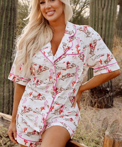 White Cowgirl Country Print Pajamas Set