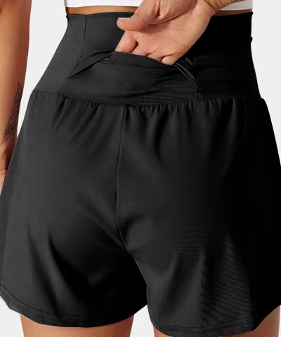 Black Pocketed Wide Waistband Swim Shorts