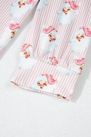 Pink Santa Claus Striped Print Loose Fit Two Piece Lounge Set - Image 8