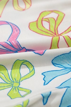 White Cheerful Bow Print Elastic Pull On Casual Shorts - Image 8