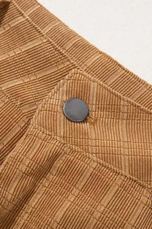 Grapefruit Orange Checkered Corduroy Flare High Waist Pants - Image 7