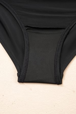 Black Adjustable Straps Cutout Ruched Knot Slit One Piece Swim Dress - Image 7
