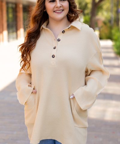 Jet Stream Plus Size Thermal Waffle Knit Henley Tunic Top