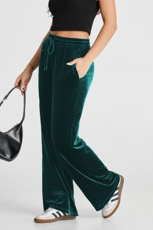 Evergreen Solid Drawstring Waist Wide Leg Pants - Image 2