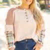 Parchment Plus Size Plaid Patchwork Layered Henley Top