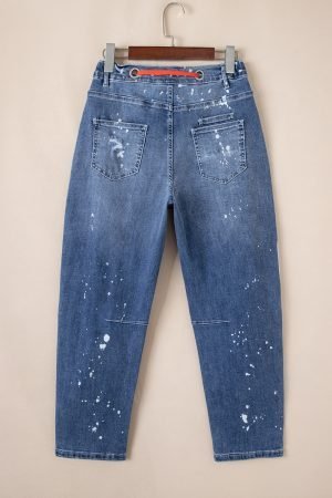 Ashleigh Blue Ripped Splattering Paint Rope Waist Cropped Straight Jeans - Image 7
