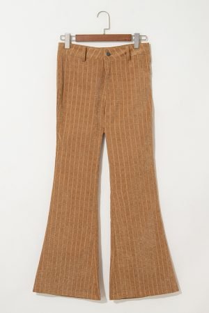 Grapefruit Orange Checkered Corduroy Flare High Waist Pants - Image 4