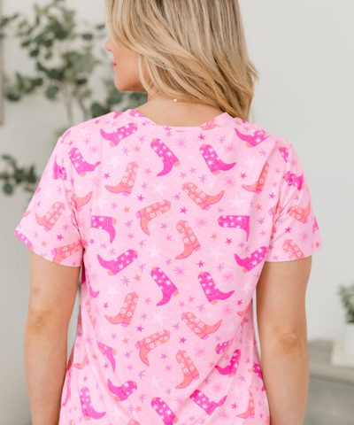 Pink Western Boots Printed Short 2pcs Lounge Set