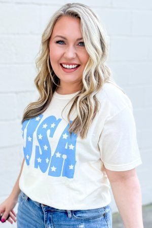 Sky Blue USA Graphic Crewneck Plus Size Patriotic Tee - Image 4