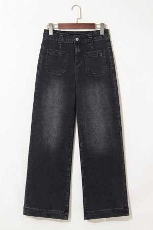 Black Wide Leg Pocketed High Waist Jeans - Image 4