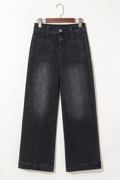 Black Wide Leg Pocketed High Waist Jeans
