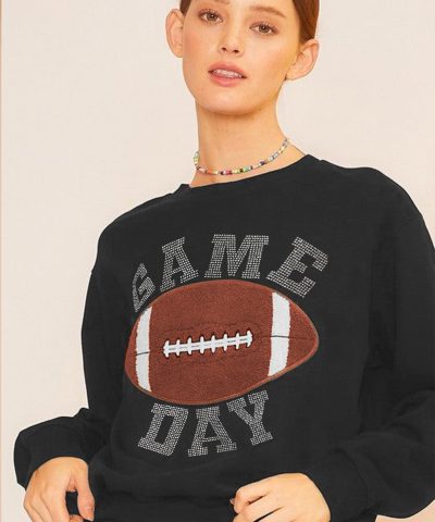 Black GAME DAY Rugby Football Graphic Pullover and Shorts Casual Outfit