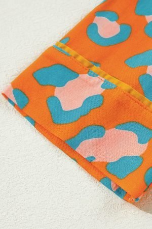 Orange Leopard Print Long Sleeve Shirt and Shorts Pajama Set - Image 9