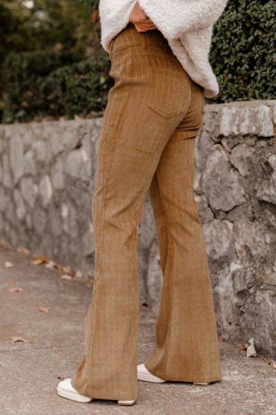 Grapefruit Orange Checkered Corduroy Flare High Waist Pants