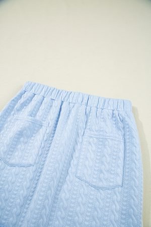 Beau Blue Contrast Trim Textured Crewneck Tee and Pocketed Skirt Set - Image 10