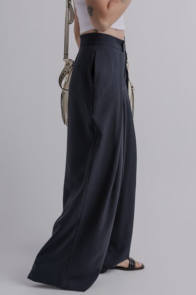 Dirty blue Dual Buttoned High Waist Pleated Wide Leg Pants
