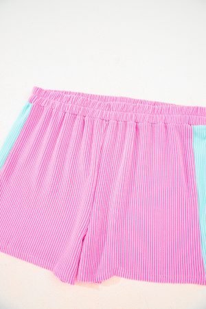 Bonbon Plus Size Color Block Corded Knit Tee and Shorts Set - Image 7