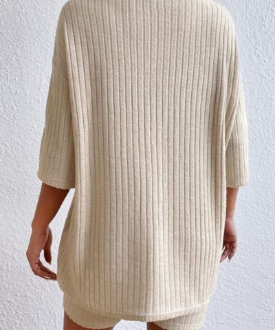 Apricot Plain Ribbed Loose Fit Two Piece Lounge Set