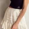 Beige Tiered Ruffled Hemline Elastic Waist Mini Skirt