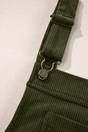 Vineyard Green Solid Front Pockets Sleeveless Corduroy Overall Dress - Image 7