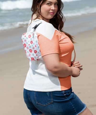 White Plus Size Colorblock Waffle Knit Tee