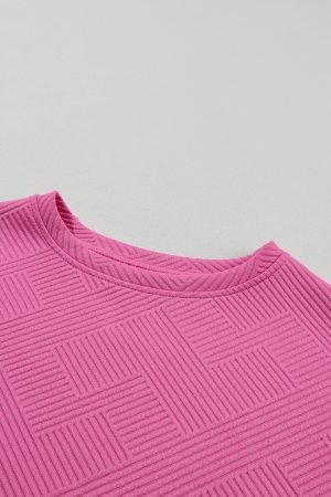 Strawberry Pink 2pcs Solid Textured Drawstring Shorts Set - Image 8
