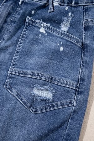 Ashleigh Blue Ripped Splattering Paint Rope Waist Cropped Straight Jeans - Image 9