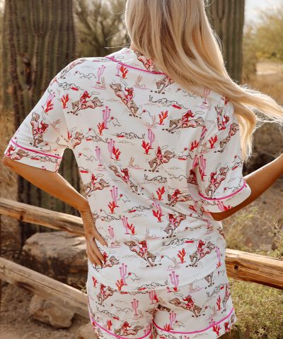 White Cowgirl Country Print Pajamas Set