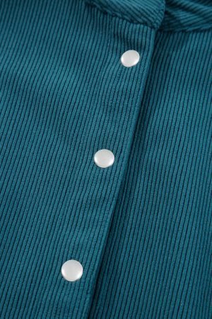 Blue Corduroy Snap Buttons Empire Waist Bracelet Sleeve Dress - Image 9
