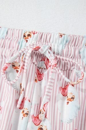Pink Santa Claus Striped Print Loose Fit Two Piece Lounge Set - Image 6