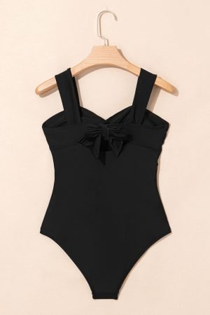 Black Cut out Twist Bowknot Backless One Piece Swimsuit - Image 6